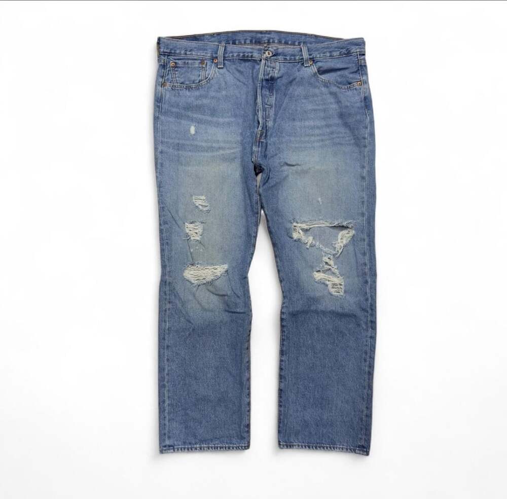 Levi's 501 Original Distressed Denim Jeans Size 42x32 Blue Button Fly